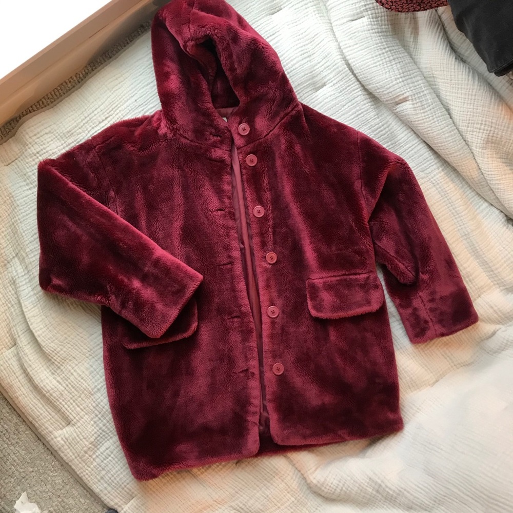 GAP Burgundy Faux Fur Coat